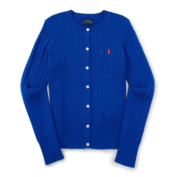 Deep Royal Mini-Cable Cotton Cardigan Girls 7-16 1