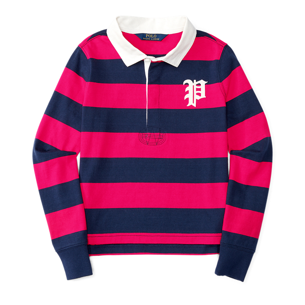 Sport Pink/Newport Navy Striped Cotton Rugby Shirt Girls 7-16 1