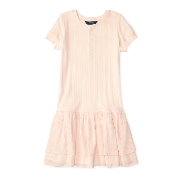 Dawn Pink Rib-Knit Cotton Henley Dress Girls 7-16 1