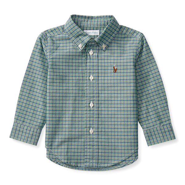 Evergreen/Blue Checked Cotton Oxford Shirt Baby Boy 1
