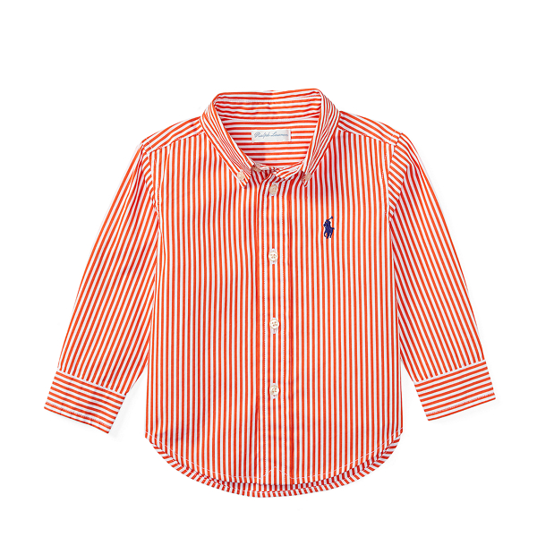 Orange/White Bengal-Striped Cotton Shirt Baby Boy 1