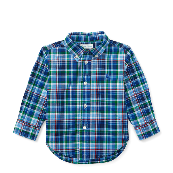 Royal/Light Blue Multi Plaid Cotton Poplin Shirt Baby Boy 1