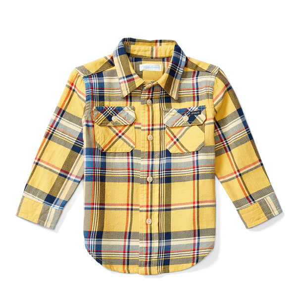 Yellow/Navy Multi Plaid Cotton Twill Workshirt Baby Boy 1