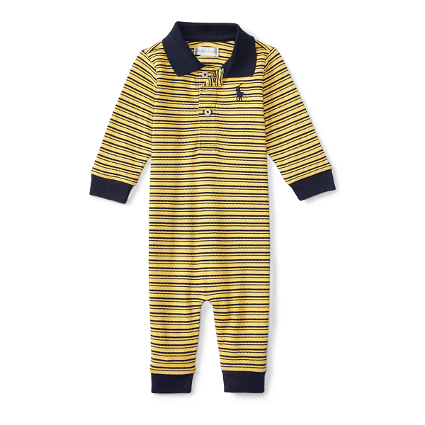 Sailor Gold/Cruise Navy Striped Mesh Polo Coverall Baby Boy 1