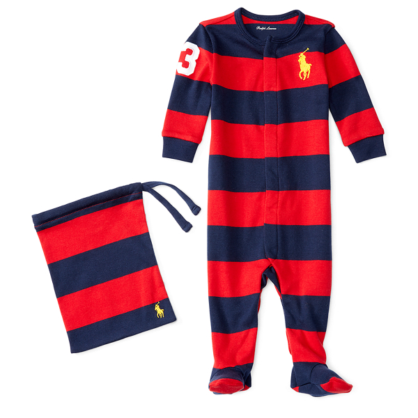 Rl2000 Red Multi Rugby-Striped Cotton Sleep Set Baby Boy 1