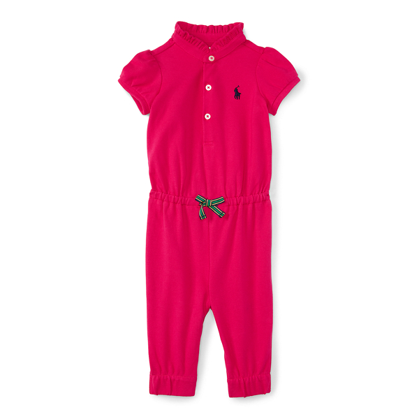 Sport Pink Cotton Mesh Polo Coverall Baby Girl 1