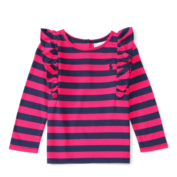 Sport Pink/Newport Navy Ruffled Striped Jersey Tee Baby Girl 1