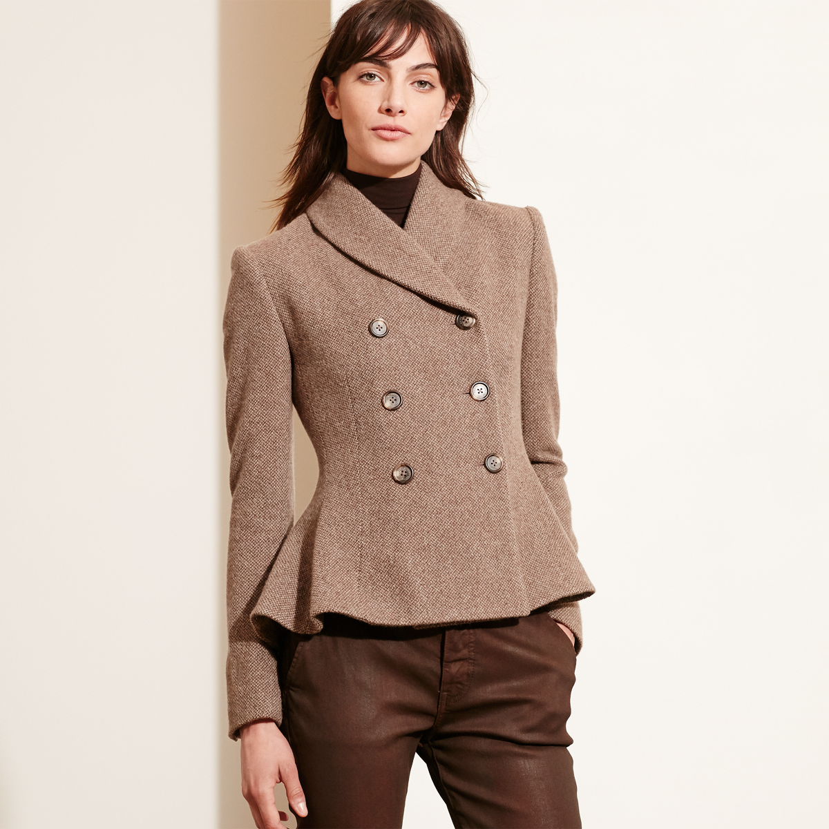 Ring Drape Peplum Jacket Semi-Wide Straight Pants SET (2色) Women's Satin Two Piece Jacket and Athletic Style Pants Set