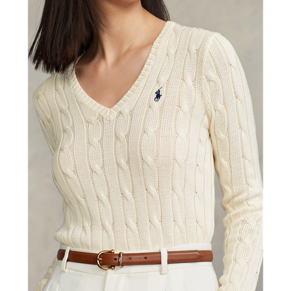 Ralph lauren v neck cable knit sweater hotsell