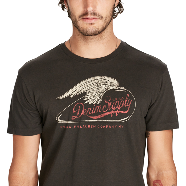 Faded Black Cotton Jersey Graphic Tee Polo Denim & Supply 3