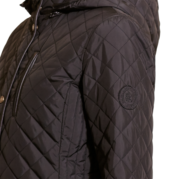 Black Faux-Leather-Trim Quilted Coat Lauren 6