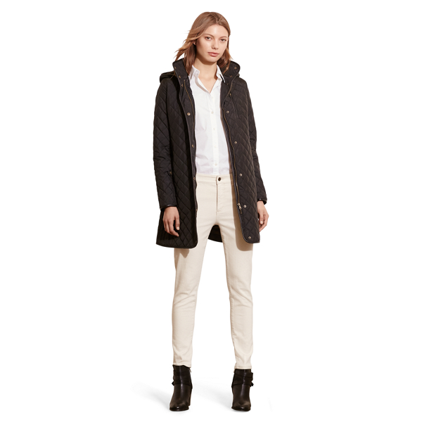 Black Faux-Leather-Trim Quilted Coat Lauren 8