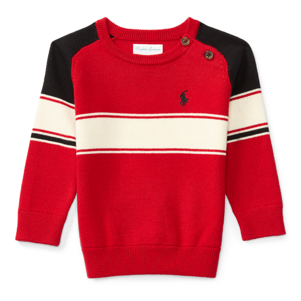 Martin Red/Hanover Cream Striped Combed Cotton Sweater Baby Boy 1