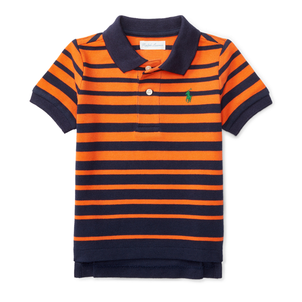 Neon Orange Multi Striped Cotton Polo Shirt Baby Boy 1