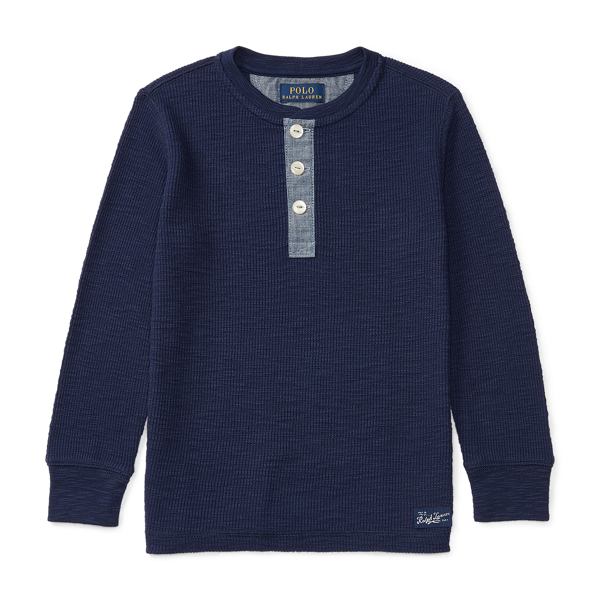 True Navy Waffle-Knit Cotton Henley Boys 2-7 1