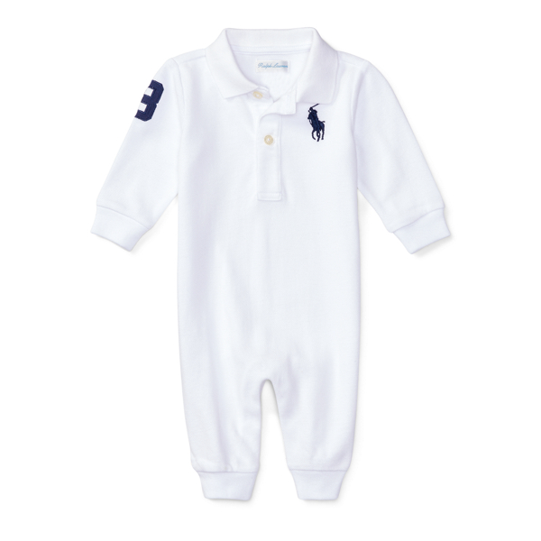White Cotton Mesh Polo Coverall Baby Boy 1