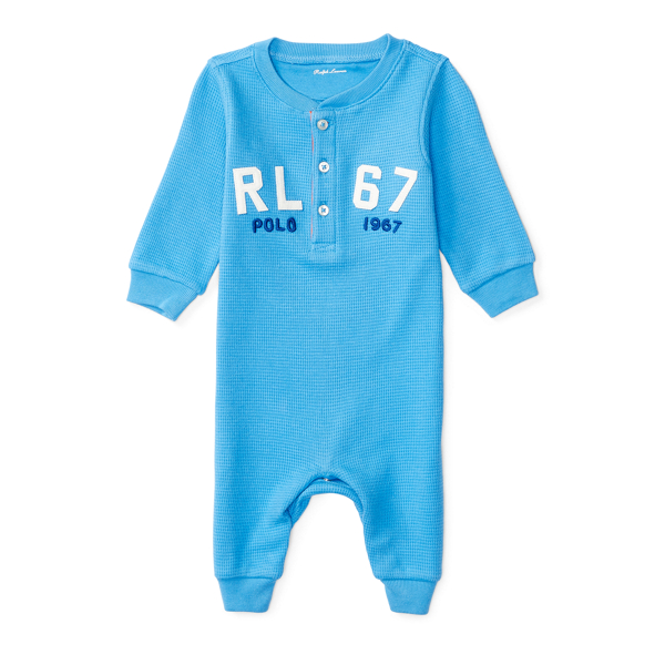 Riviera Blue Waffle-Knit Cotton Coverall Baby Boy 1