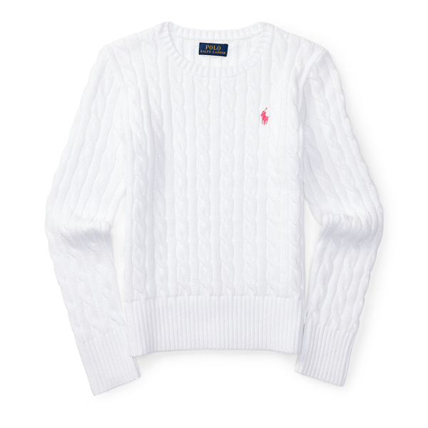 White Cable-Knit Cotton Sweater Girls 7-16 1