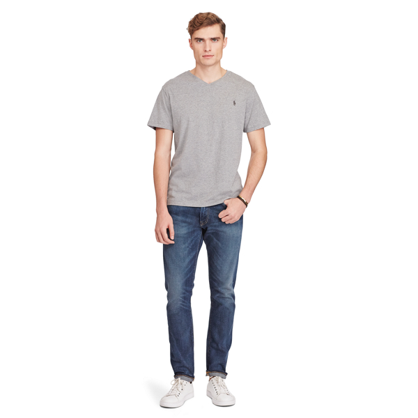 Speedway Grey Heather Cotton Jersey V-Neck T-Shirt Polo Ralph Lauren 2