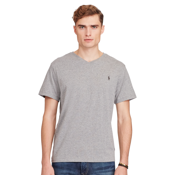 Speedway Grey Heather Cotton Jersey V-Neck T-Shirt Polo Ralph Lauren 3