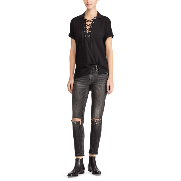 Polo Black Lace-Up Polo Shirt Polo Ralph Lauren 3