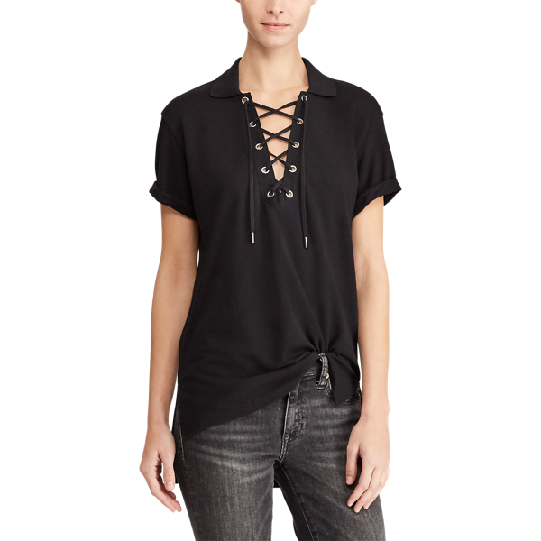Polo Black Lace-Up Polo Shirt Polo Ralph Lauren 4