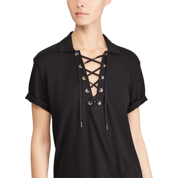 Polo Black Lace-Up Polo Shirt Polo Ralph Lauren 6