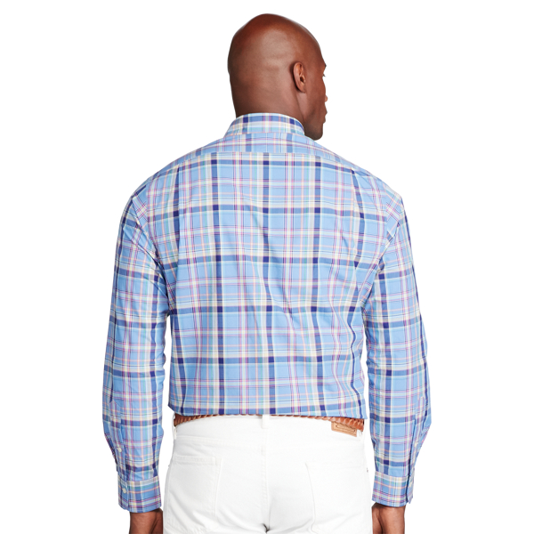 Steel Blue/White Classic Fit Plaid Cotton Shirt Big & Tall 2