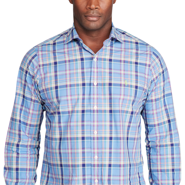 Steel Blue/White Classic Fit Plaid Cotton Shirt Big & Tall 3