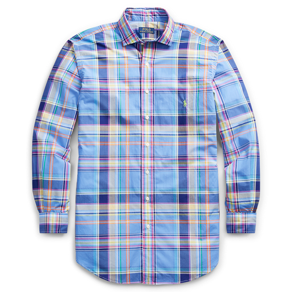 Steel Blue/White Classic Fit Plaid Cotton Shirt Big & Tall 1