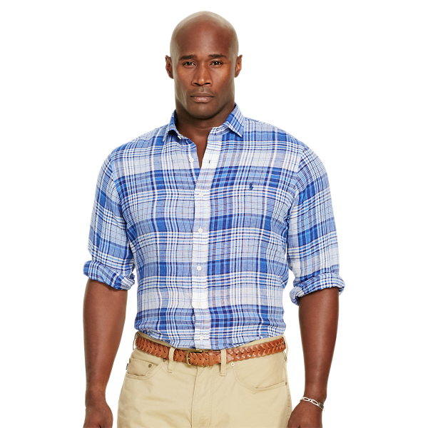 Blue Multi/White Classic Fit Plaid Linen Shirt Big & Tall 3