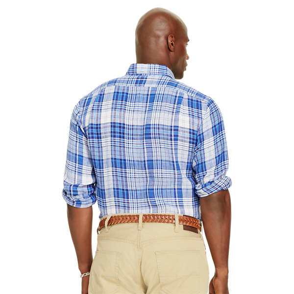 Blue Multi/White Classic Fit Plaid Linen Shirt Big & Tall 4