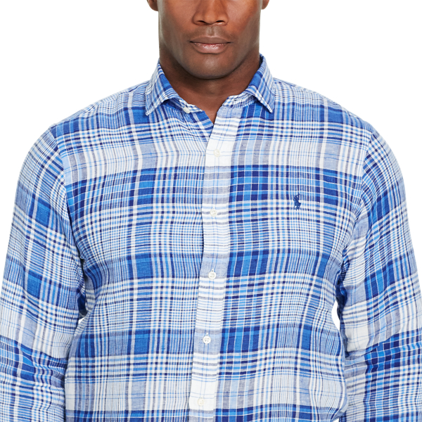 Blue Multi/White Classic Fit Plaid Linen Shirt Big & Tall 5