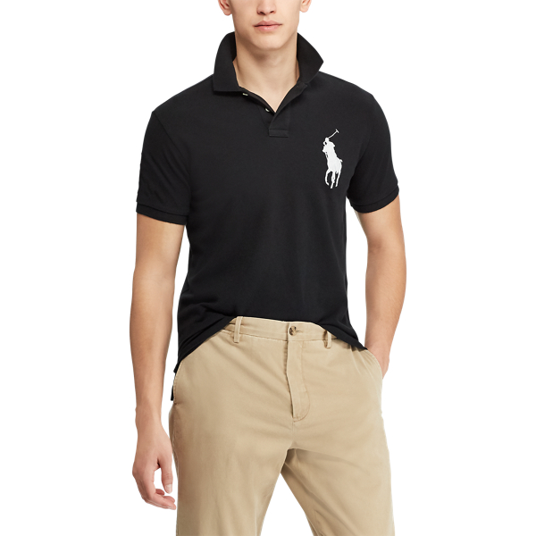 Polo Black/White Custom Slim Fit Mesh Polo Polo Ralph Lauren 3