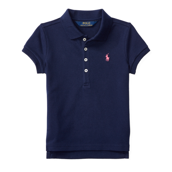 French Navy Stretch Cotton Polo Shirt Girls 2-6x 1