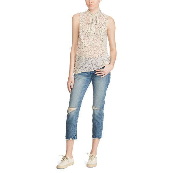 Cream Floral Floral-Print Tie-Neck Blouse Polo Denim & Supply 2