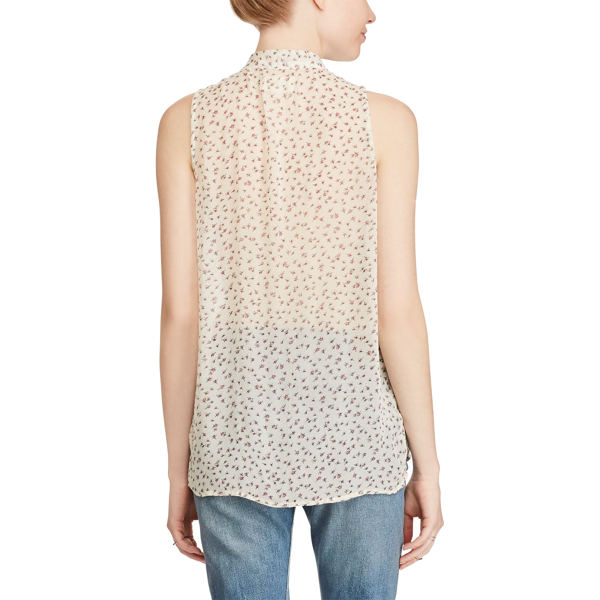 Cream Floral Floral-Print Tie-Neck Blouse Polo Denim & Supply 4