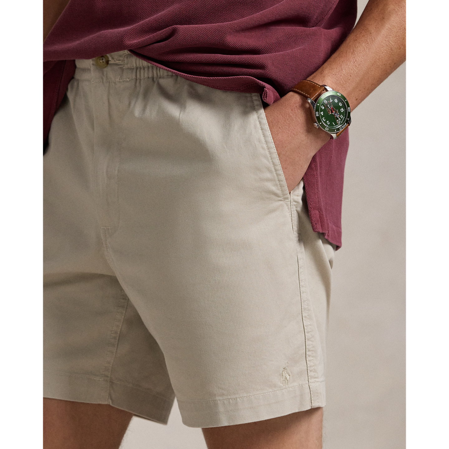 Мужские шорты Polo Ralph Lauren 6-Inch Polo Prepster Stretch Chino, цвет: Серо-бежевый — фото 3