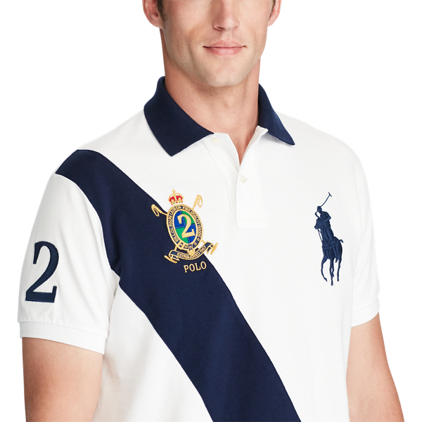 White/Newport Navy Sash Custom Slim Fit Mesh Polo Polo Ralph Lauren 3