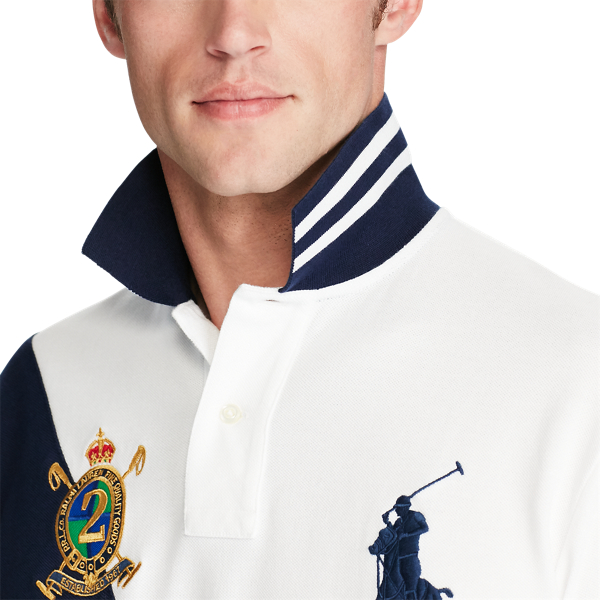 White/Newport Navy Sash Custom Slim Fit Mesh Polo Polo Ralph Lauren 4