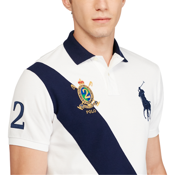 White/Newport Navy Sash Custom Slim Fit Mesh Polo Polo Ralph Lauren 5