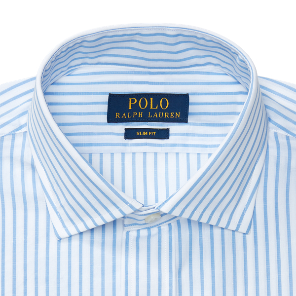 White/Azure Slim Fit Striped Cotton Shirt Polo Ralph Lauren 3