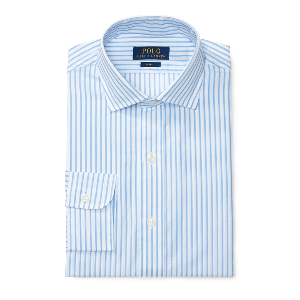 White/Azure Slim Fit Striped Cotton Shirt Polo Ralph Lauren 4