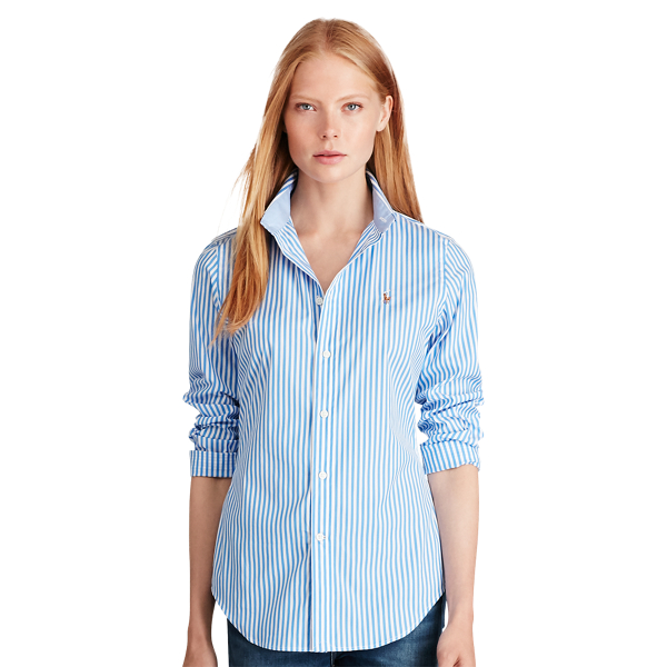 303f Blue/White Stretch Slim Fit Striped Shirt Polo Ralph Lauren 4