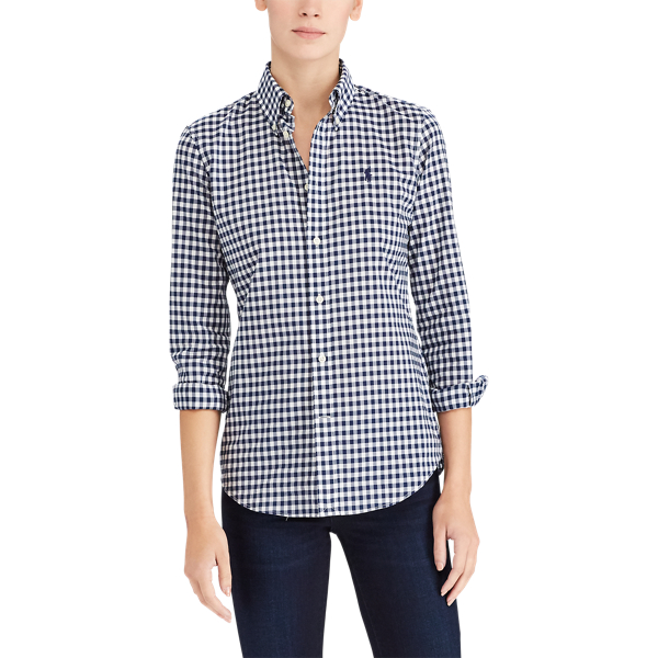 Navy/White Slim Fit Gingham Shirt Polo Ralph Lauren 5