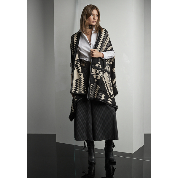 Bone/Black Multi Southwestern Silk-Blend Poncho Ralph Lauren Collection 3