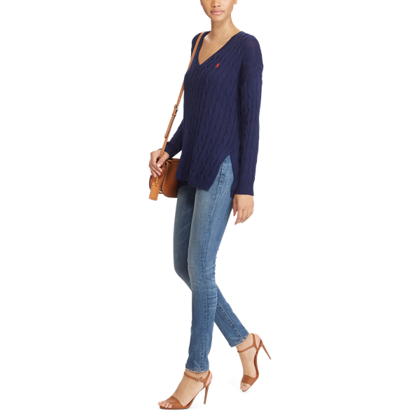 Bright Navy Cable-Knit Side-Slit Jumper Polo Ralph Lauren 3