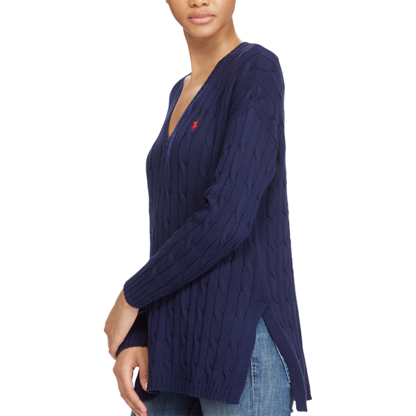 Bright Navy Cable-Knit Side-Slit Jumper Polo Ralph Lauren 4