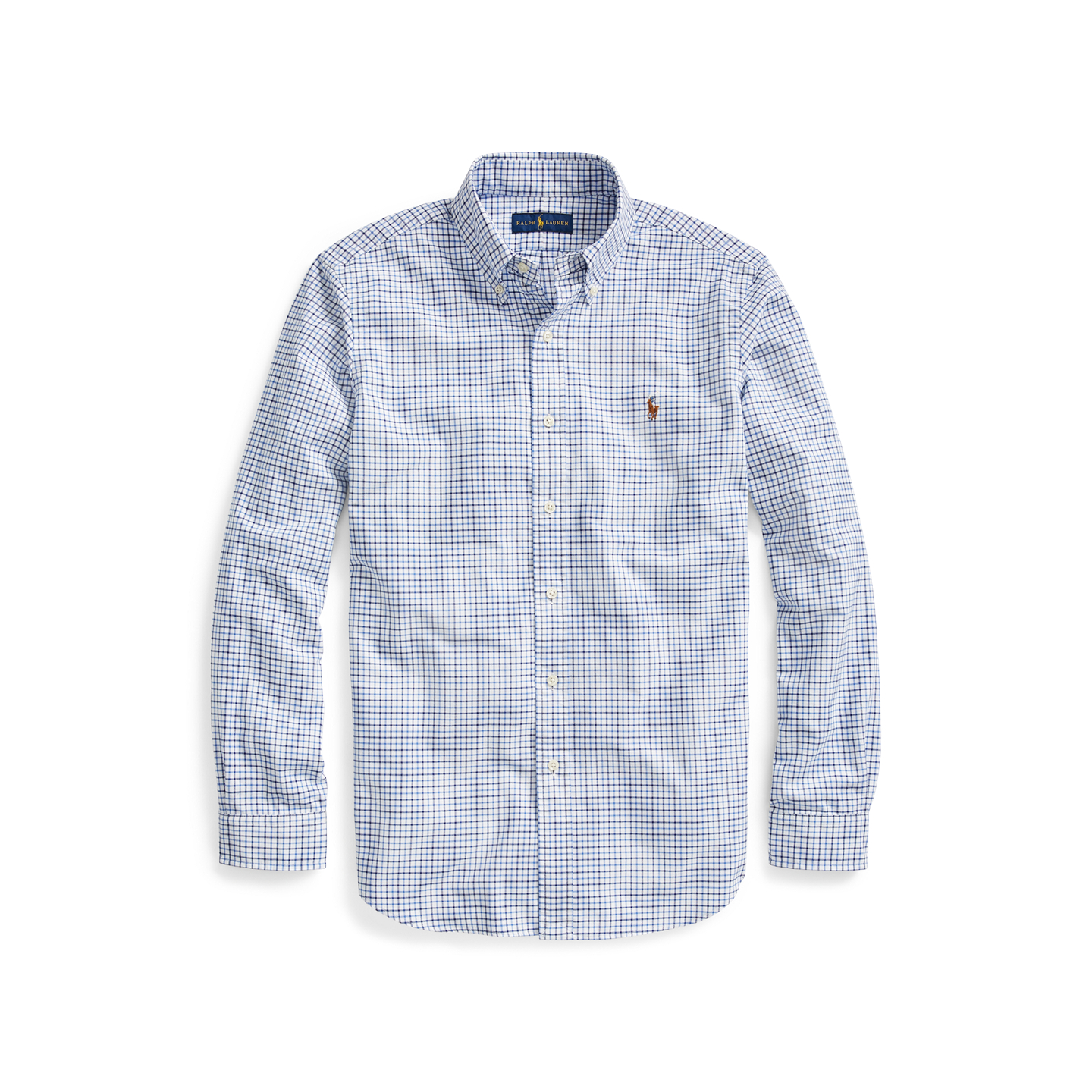 Мужская рубашка Ralph Lauren Classic Fit Tattersall Oxford, цвет: Синий / Белый разноцветный — фото 5