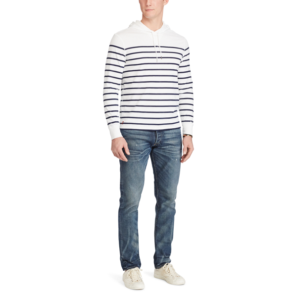 White/Newport Navy Striped Cotton Jersey Hoodie Polo Ralph Lauren 2